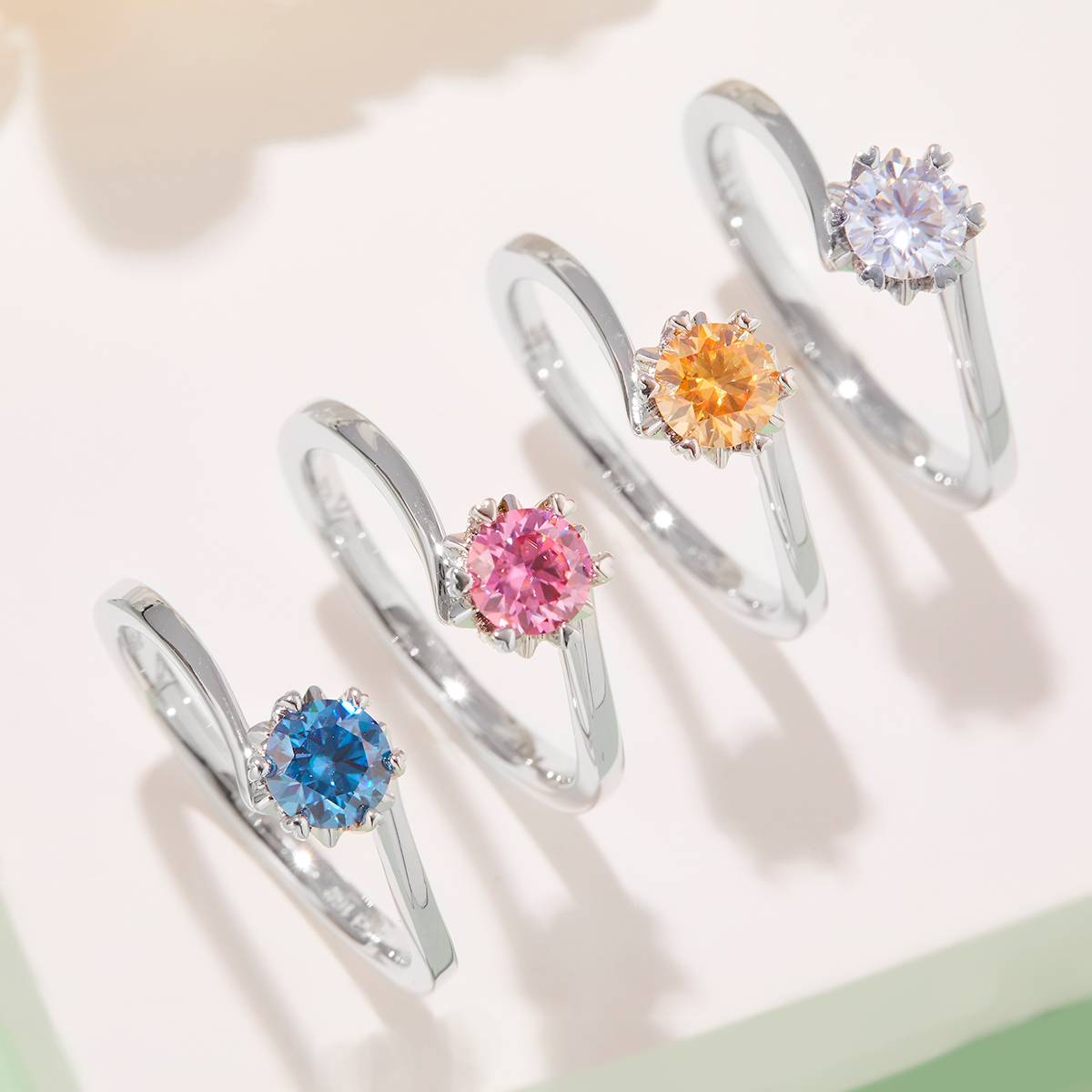 Twisted arm classic snowflake S925 silver plated platinum Moissanite women's ring 50 points D-grade